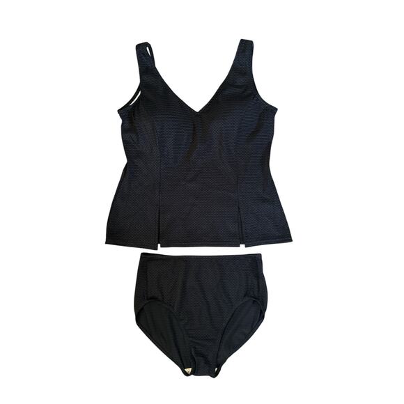 It Figures! Womens Black Textured 2-piece Tankini Swim Set Size 12 - Picture 2 of 9